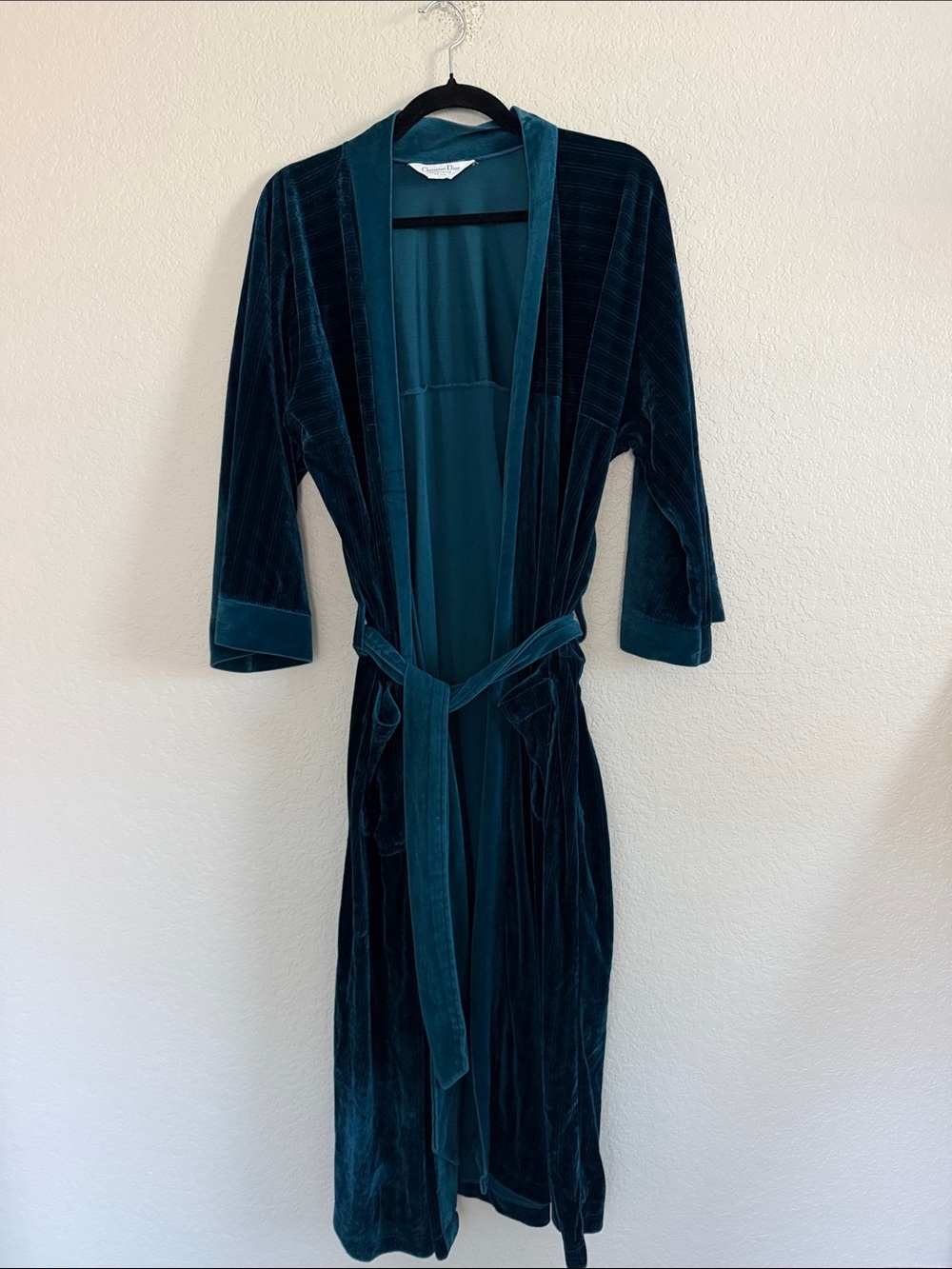 Vintage Christian Dior Monsieur Teal Velour Striped Long Robe. One size - Picture 2 of 8